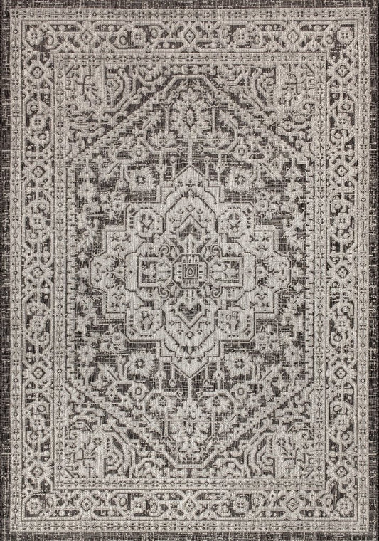 10' X 14' Gray And Black Medallion Indoor Outdoor Area Rug