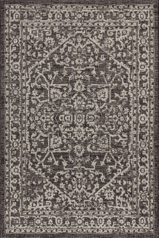10' X 14' Black And Gray Medallion Indoor Outdoor Area Rug