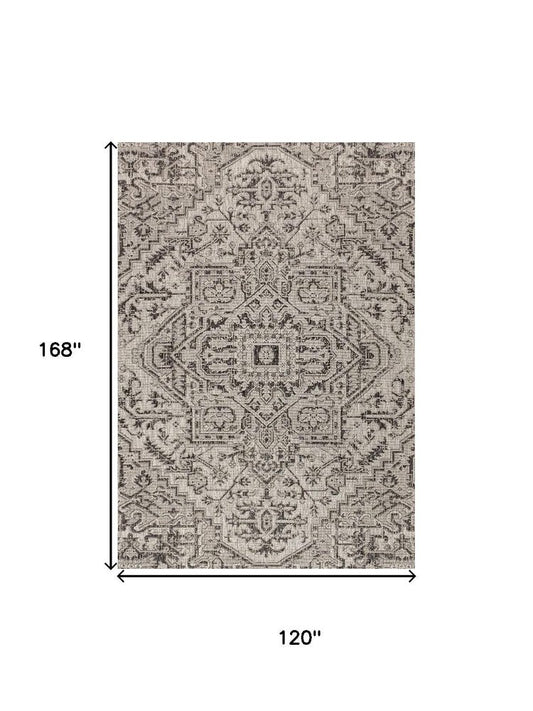 10' X 14' Black And Gray Medallion Indoor Outdoor Area Rug