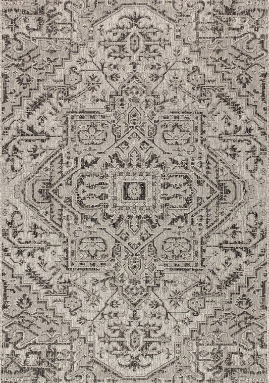 10' X 14' Black And Gray Medallion Indoor Outdoor Area Rug