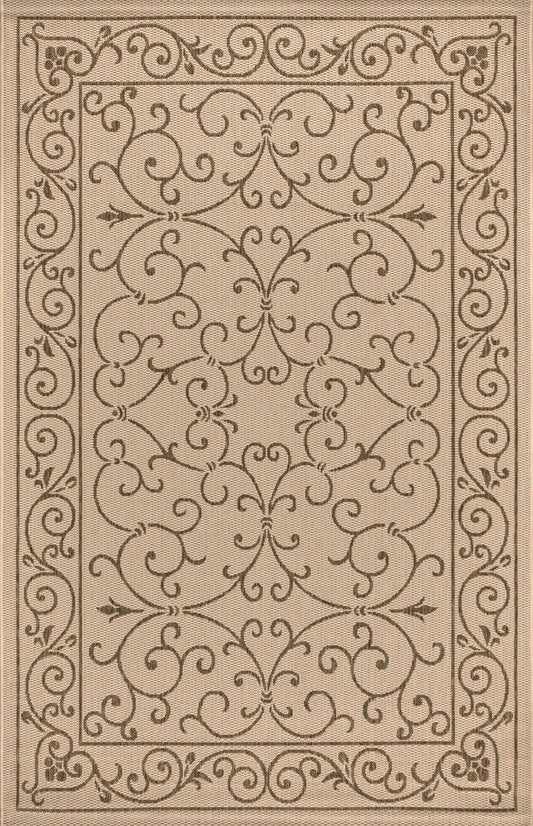 10' X 14' Beige And Brown Medallion Indoor Outdoor Area Rug