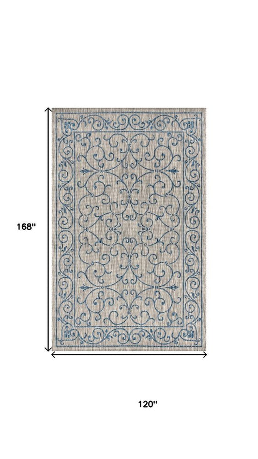 10' X 14' Gray And Navy Blue Medallion Indoor Outdoor Area Rug