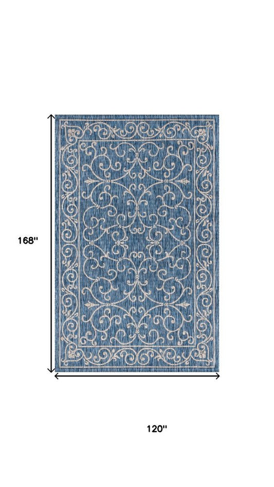 10' X 14' Navy Blue And Gray Medallion Indoor Outdoor Area Rug