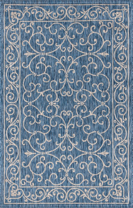 10' X 14' Navy Blue And Gray Medallion Indoor Outdoor Area Rug