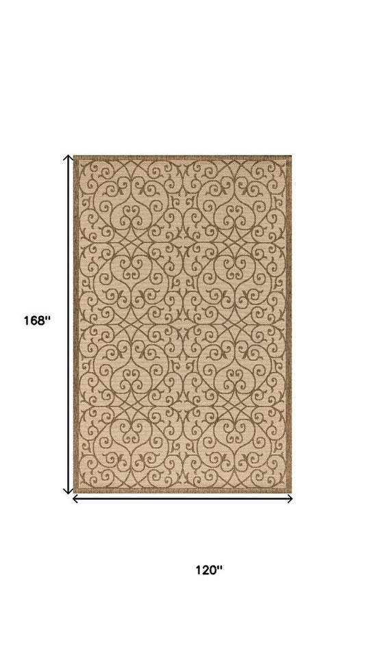 10' X 14' Beige And Brown Geometric Indoor Outdoor Area Rug