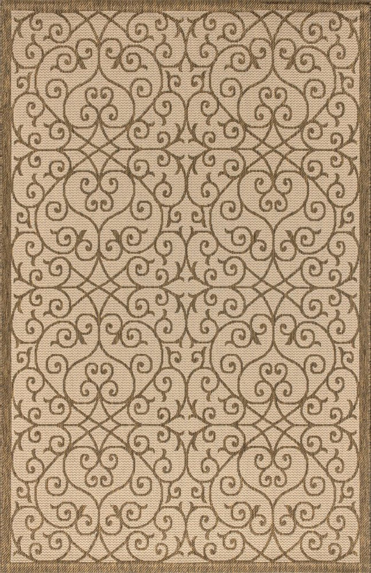10' X 14' Beige And Brown Geometric Indoor Outdoor Area Rug