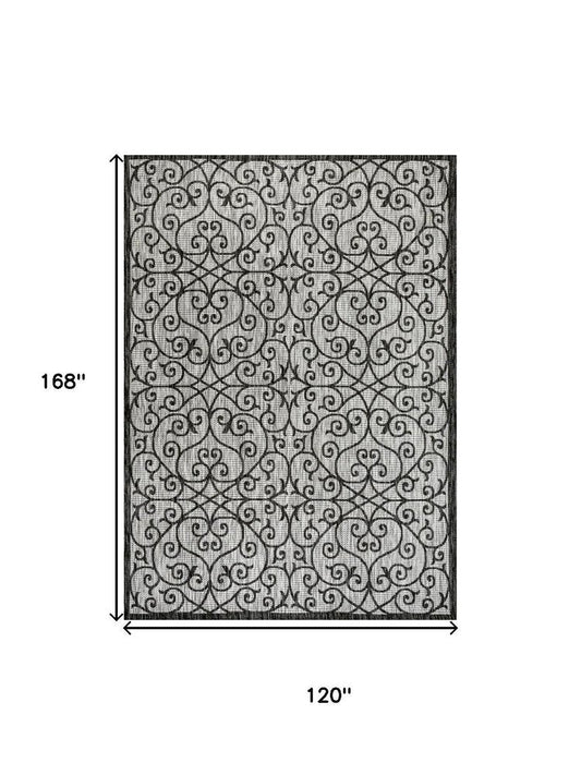 10' X 14' Light Gray And Black Geometric Indoor Outdoor Area Rug