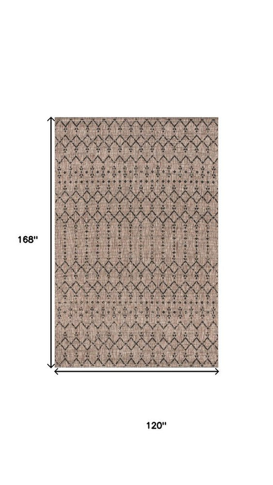 10' X 14' Natural And Black Trellis Indoor Outdoor Area Rug