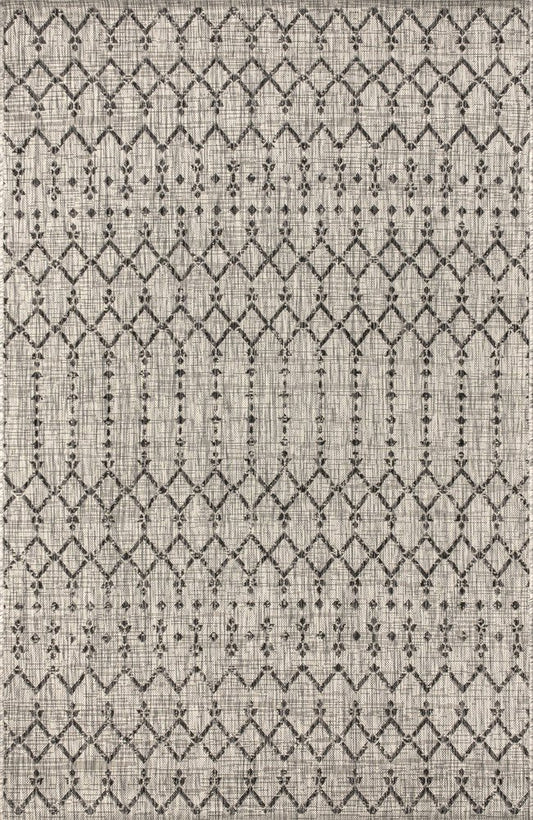 10' X 14' Light Gray And Black Trellis Indoor Outdoor Area Rug