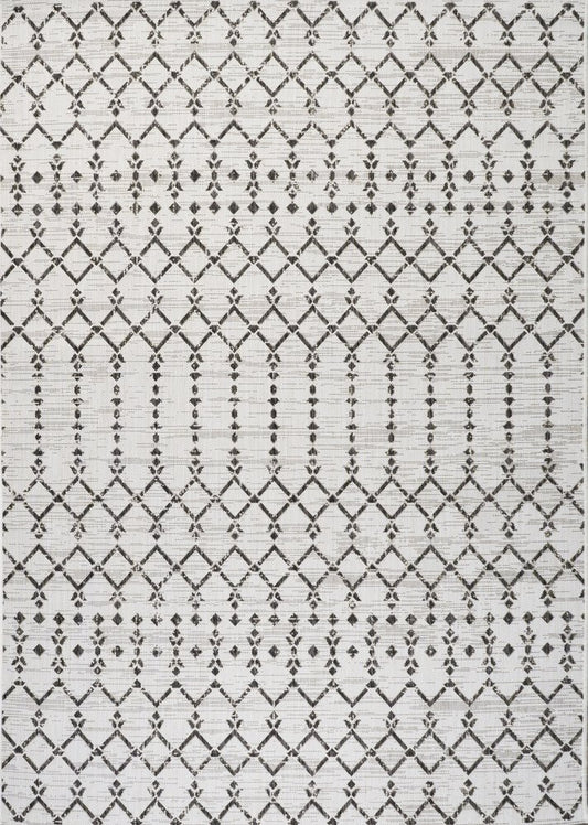 10' X 14' Cream And Black Trellis Indoor Outdoor Area Rug