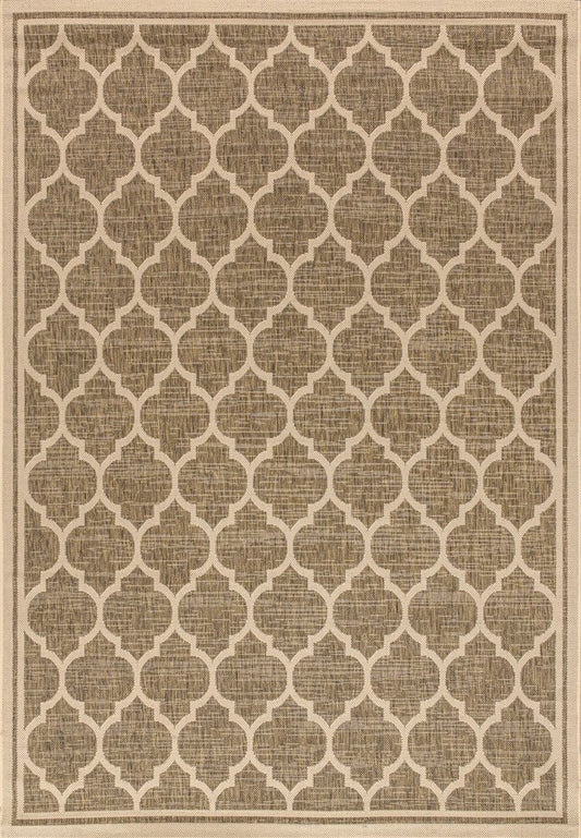 10' X 14' Brown And Beige Geometric Indoor Outdoor Area Rug