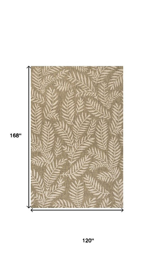 10' X 14' Brown And Beige Floral Indoor Outdoor Area Rug