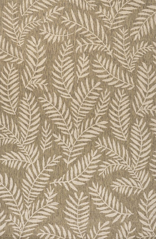 10' X 14' Brown And Beige Floral Indoor Outdoor Area Rug