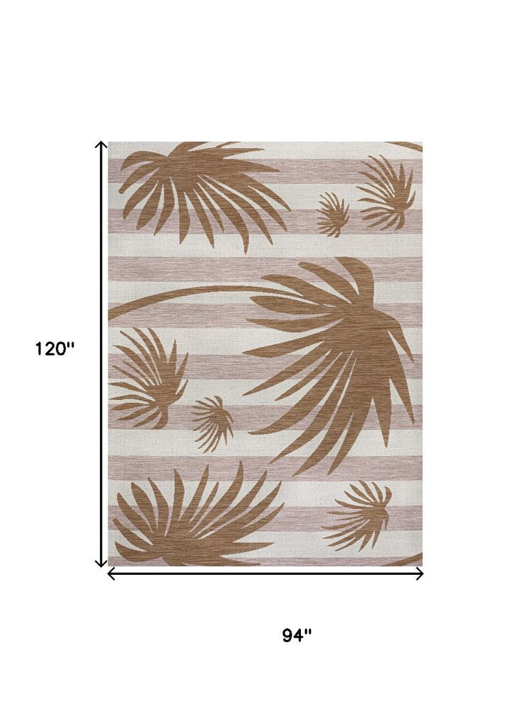 8' X 10' Pink And Cream Floral Indoor Outdoor Area Rug