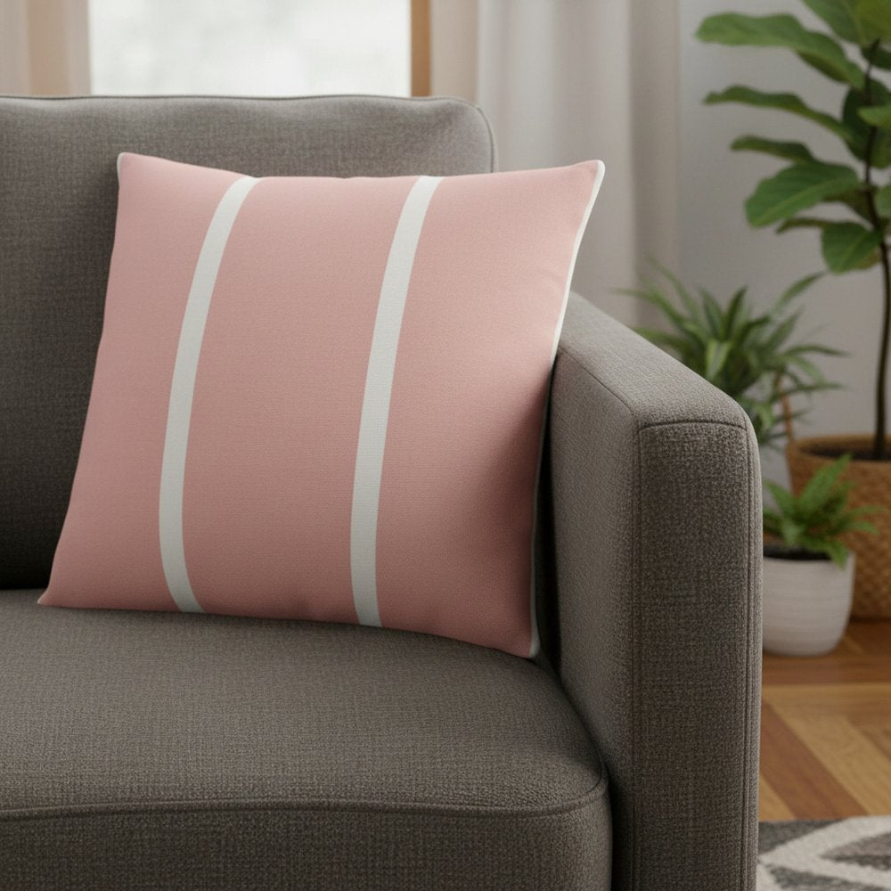 20" Pink And White Striped Recycled Poly Linen Throw Pillow Cover