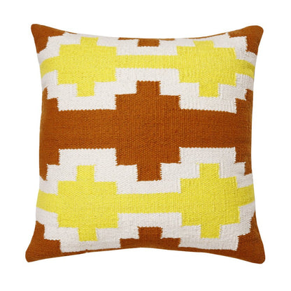 20" Red Yellow And White Striped Cotton Throw Pillow Cover