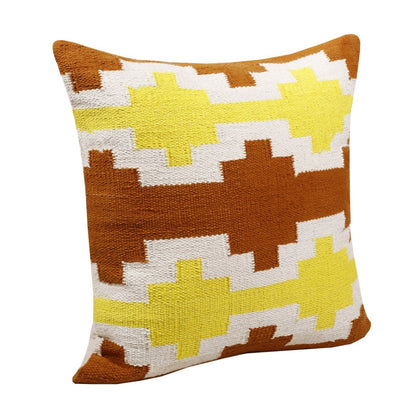 20" Red Yellow And White Striped Cotton Throw Pillow Cover