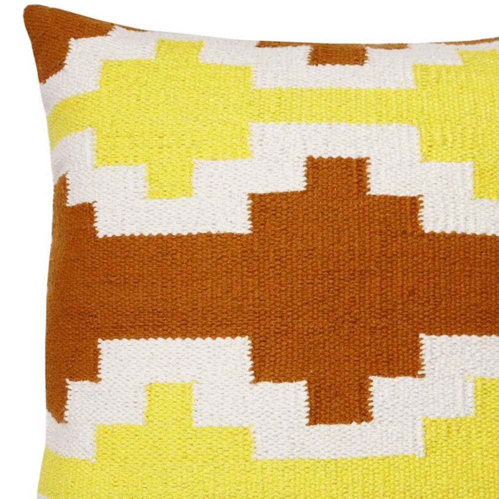 20" Red Yellow And White Striped Cotton Throw Pillow Cover