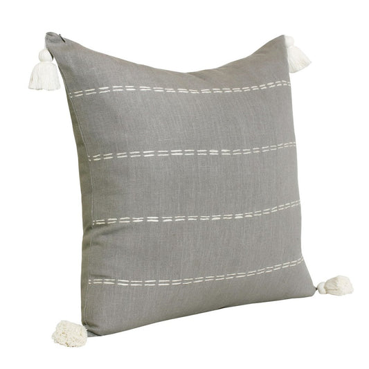 18" Gray And Ivory Striped Linen Throw Pillow Cover with Tassels