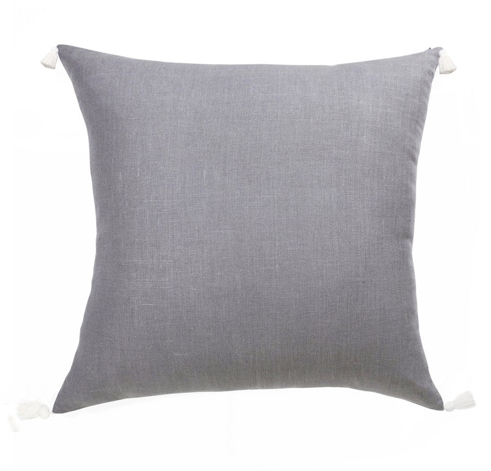 18" Gray And Ivory Striped Linen Throw Pillow Cover with Tassels