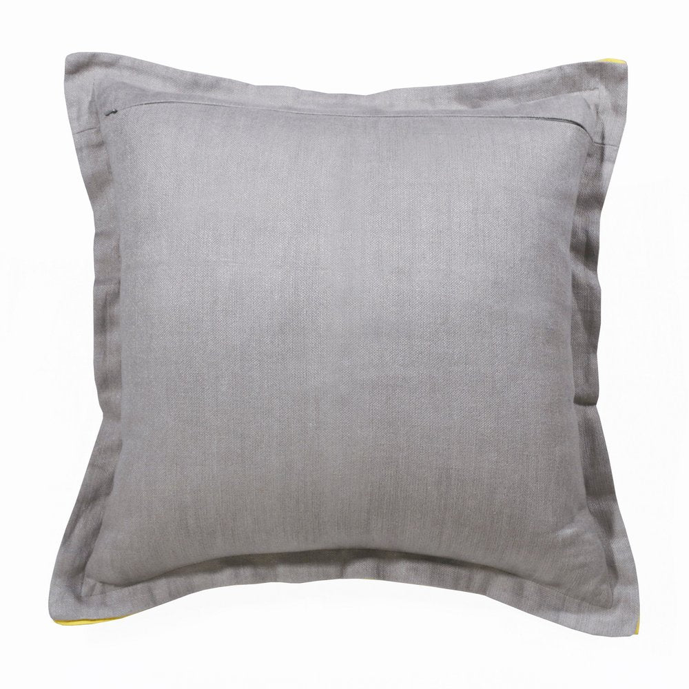 18" Gray And Yellow Linen Throw Pillow Cover