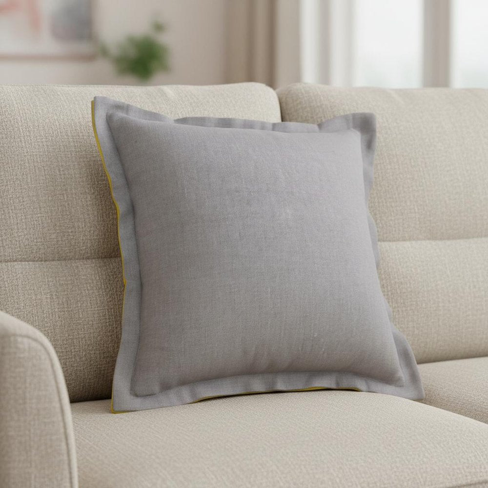 18" Gray And Yellow Linen Throw Pillow Cover