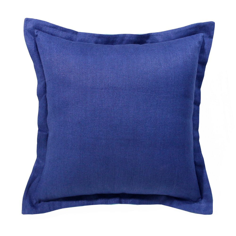 18" Blue And Green Linen Throw Pillow Cover