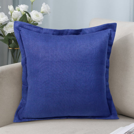 18" Blue And Green Linen Throw Pillow Cover