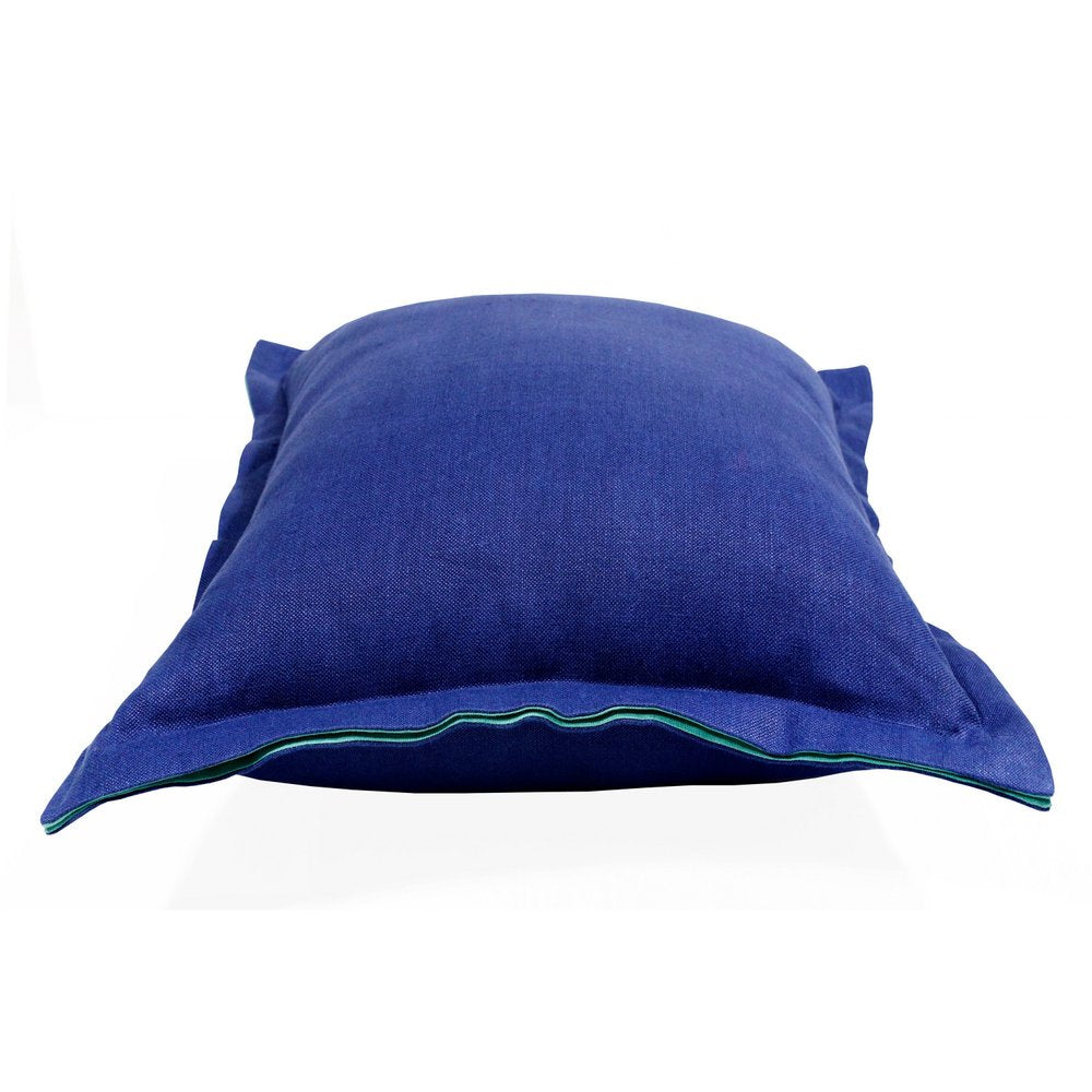 18" Blue And Green Linen Throw Pillow Cover