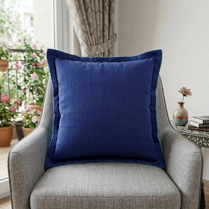 18" Blue And Green Linen Throw Pillow Cover