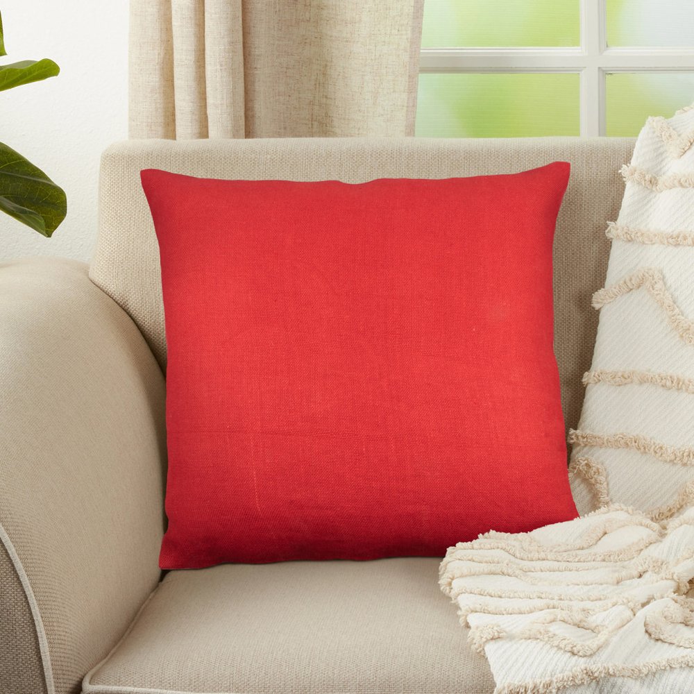 18" Red Linen Throw Pillow Cover
