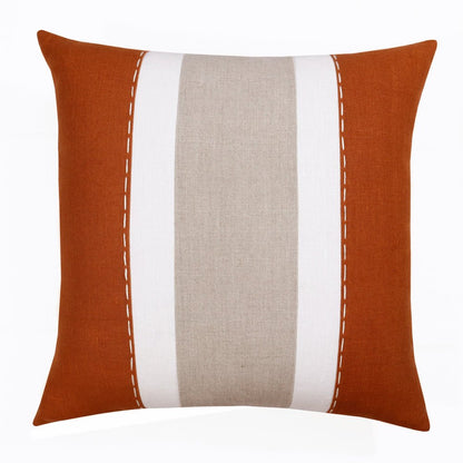 18" Rust And Gray Striped Linen Throw Pillow Cover