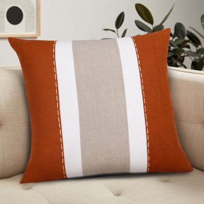 18" Rust And Gray Striped Linen Throw Pillow Cover