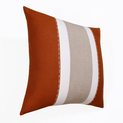 18" Rust And Gray Striped Linen Throw Pillow Cover