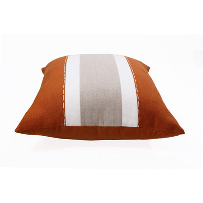 18" Rust And Gray Striped Linen Throw Pillow Cover