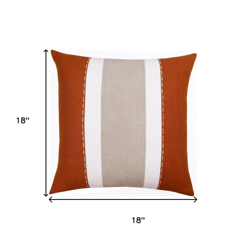 18" Rust And Gray Striped Linen Throw Pillow Cover