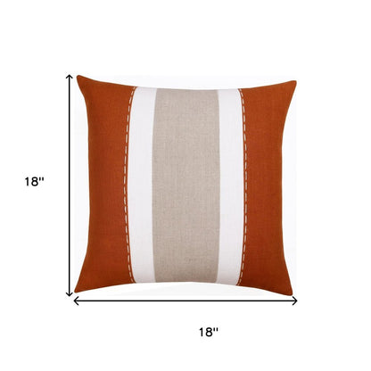 18" Rust And Gray Striped Linen Throw Pillow Cover