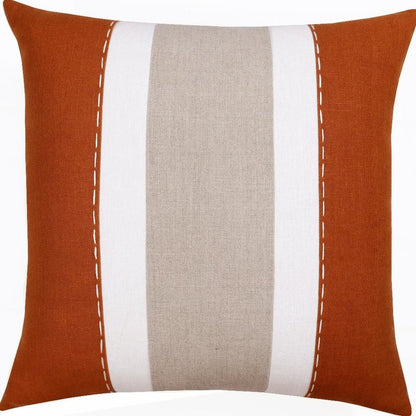 18" Rust And Gray Striped Linen Throw Pillow Cover