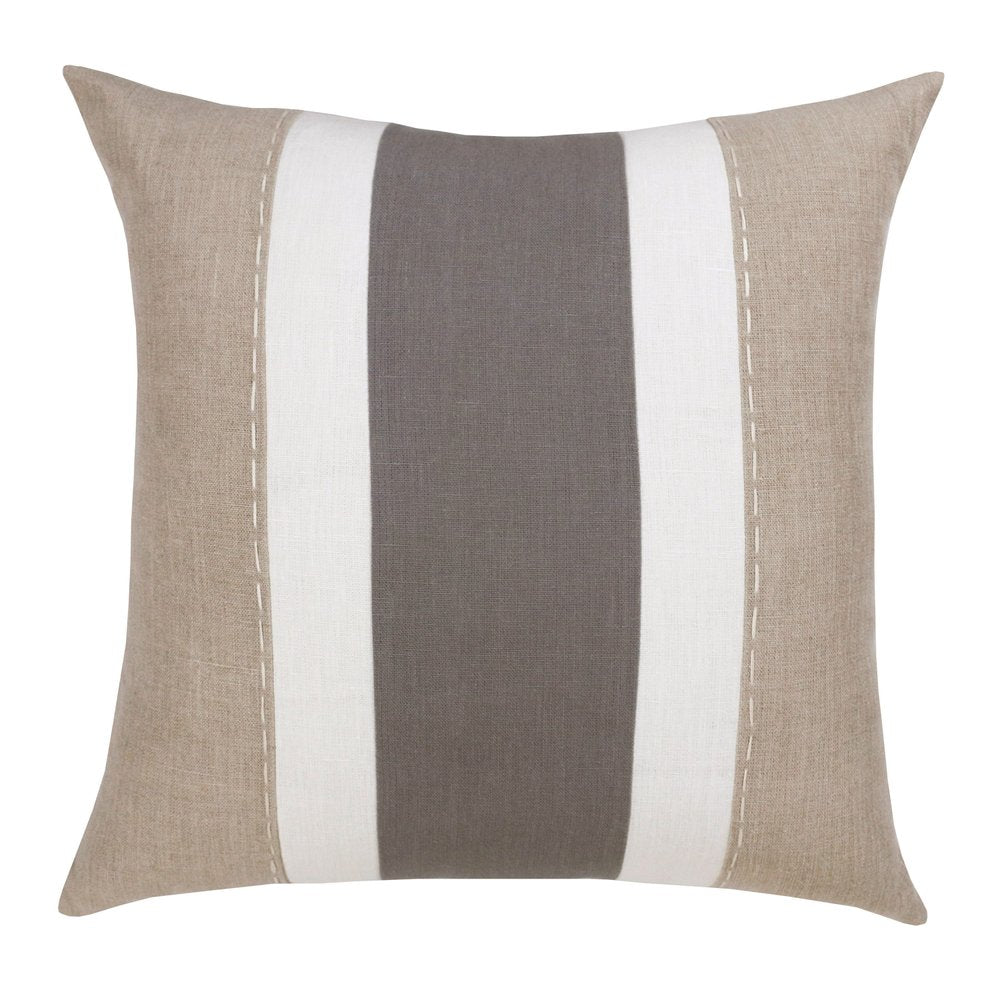 18" Gray And Tan Striped Linen Throw Pillow Cover