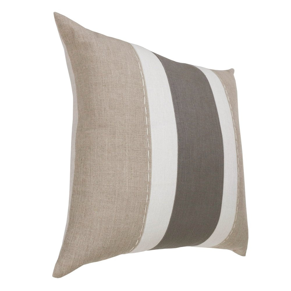 18" Gray And Tan Striped Linen Throw Pillow Cover