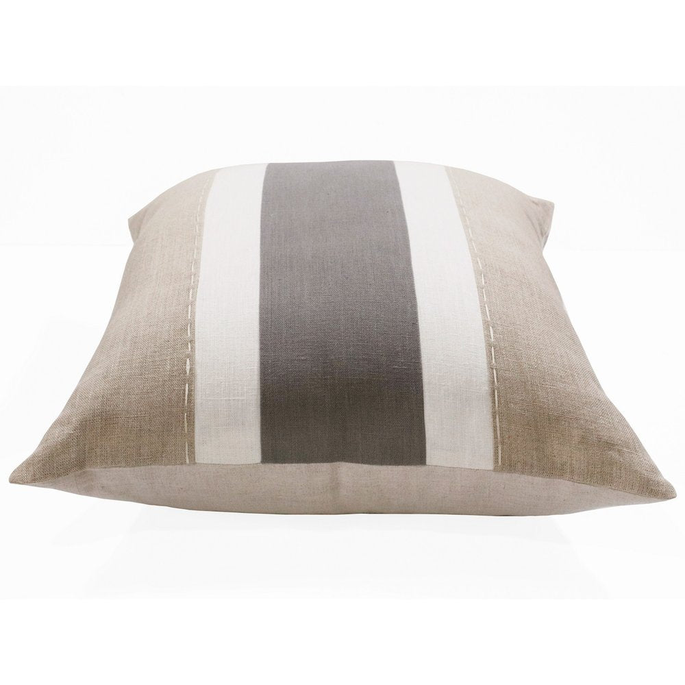 18" Gray And Tan Striped Linen Throw Pillow Cover