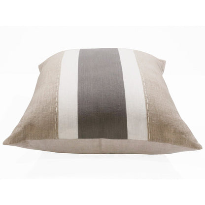 18" Gray And Tan Striped Linen Throw Pillow Cover