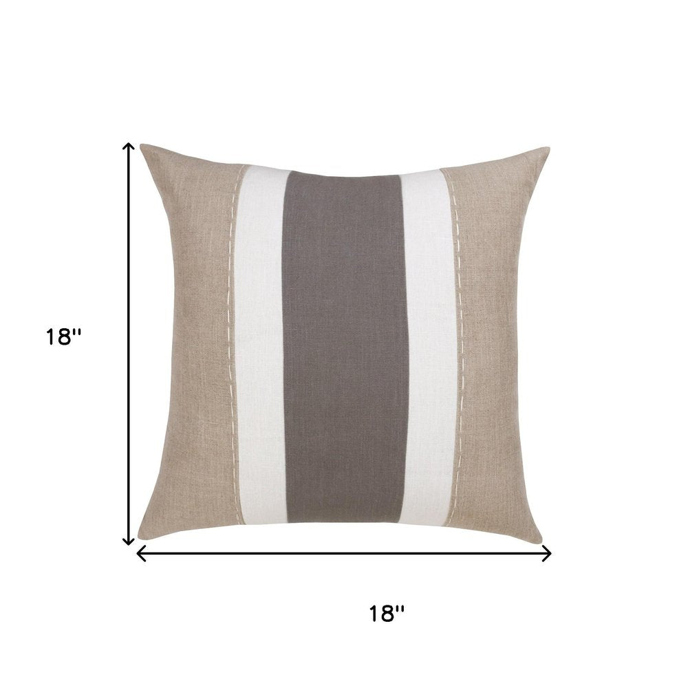18" Gray And Tan Striped Linen Throw Pillow Cover