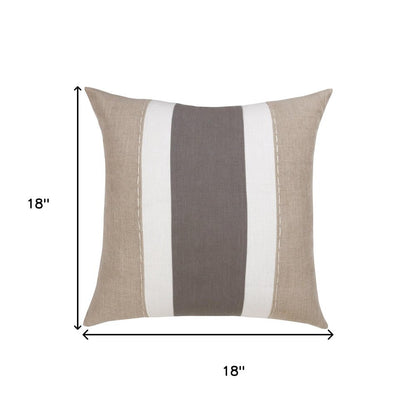 18" Gray And Tan Striped Linen Throw Pillow Cover