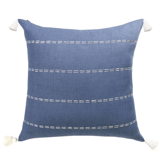 20" Navy Blue And Ivory Striped Linen Throw Pillow Cover