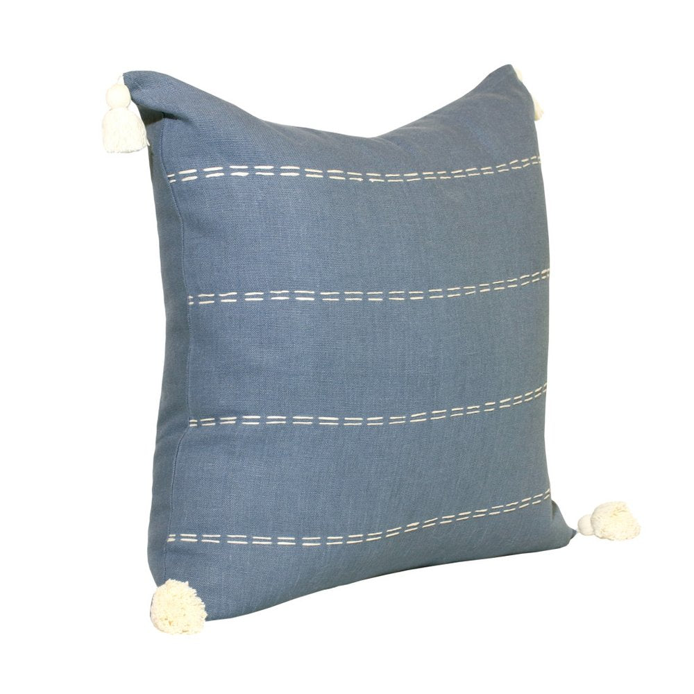 20" Navy Blue And Ivory Striped Linen Throw Pillow Cover