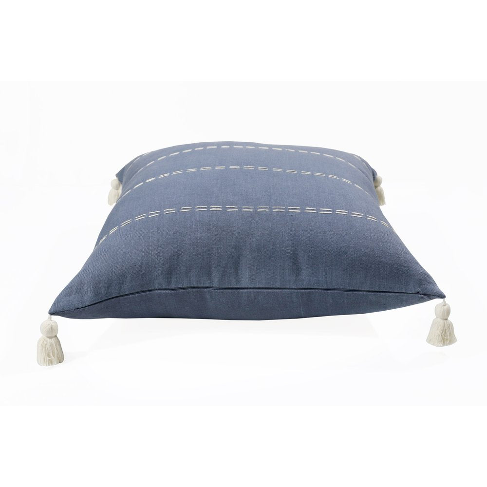 20" Navy Blue And Ivory Striped Linen Throw Pillow Cover