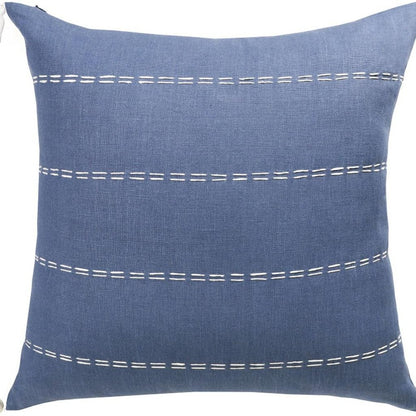 20" Navy Blue And Ivory Striped Linen Throw Pillow Cover