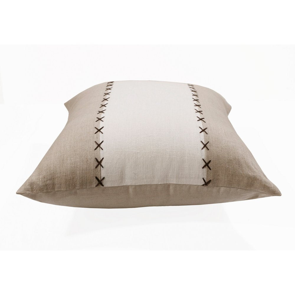 20" Brown And Ivory Striped Linen Throw Pillow Cover