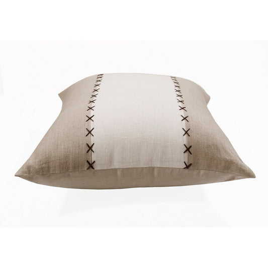 20" Brown And Ivory Striped Linen Throw Pillow Cover